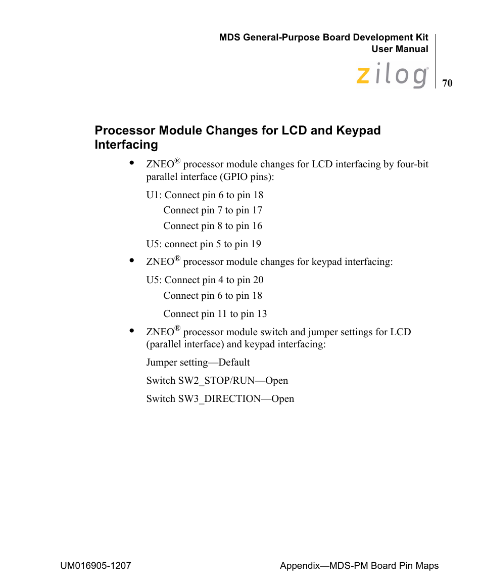 Processor module changes for lcd and keypad, Interfacing | Zilog Z8F0411 User Manual | Page 81 / 83