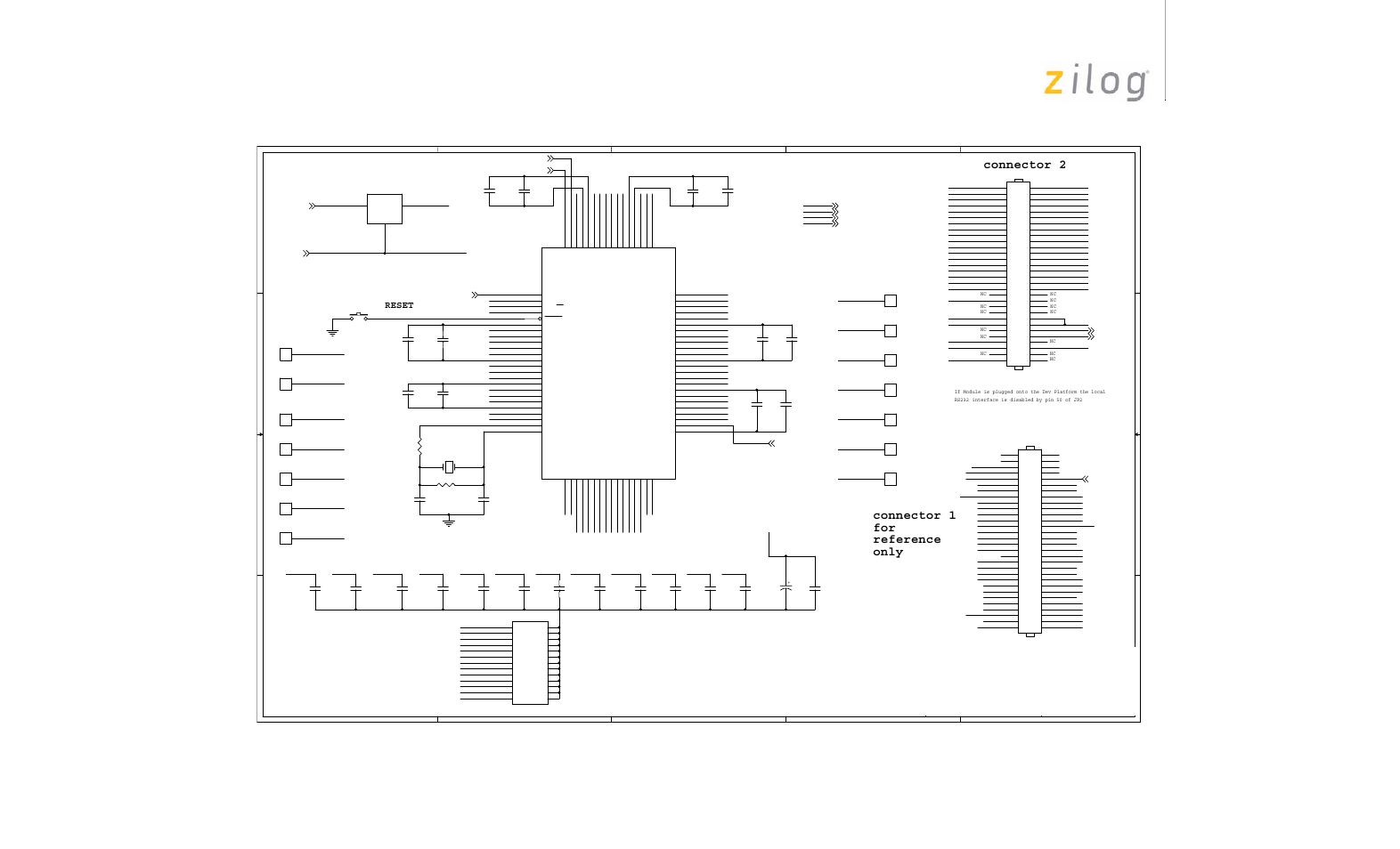 13 z8 encore! xp, F64xx series development kit user manual, Connector 2 connector 1 for reference only | Reset | Zilog Z8F1621 User Manual | Page 16 / 18