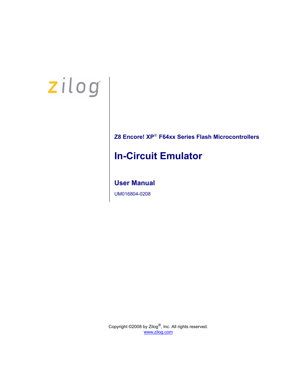 Zilog Z8F1621 User Manual | 27 pages