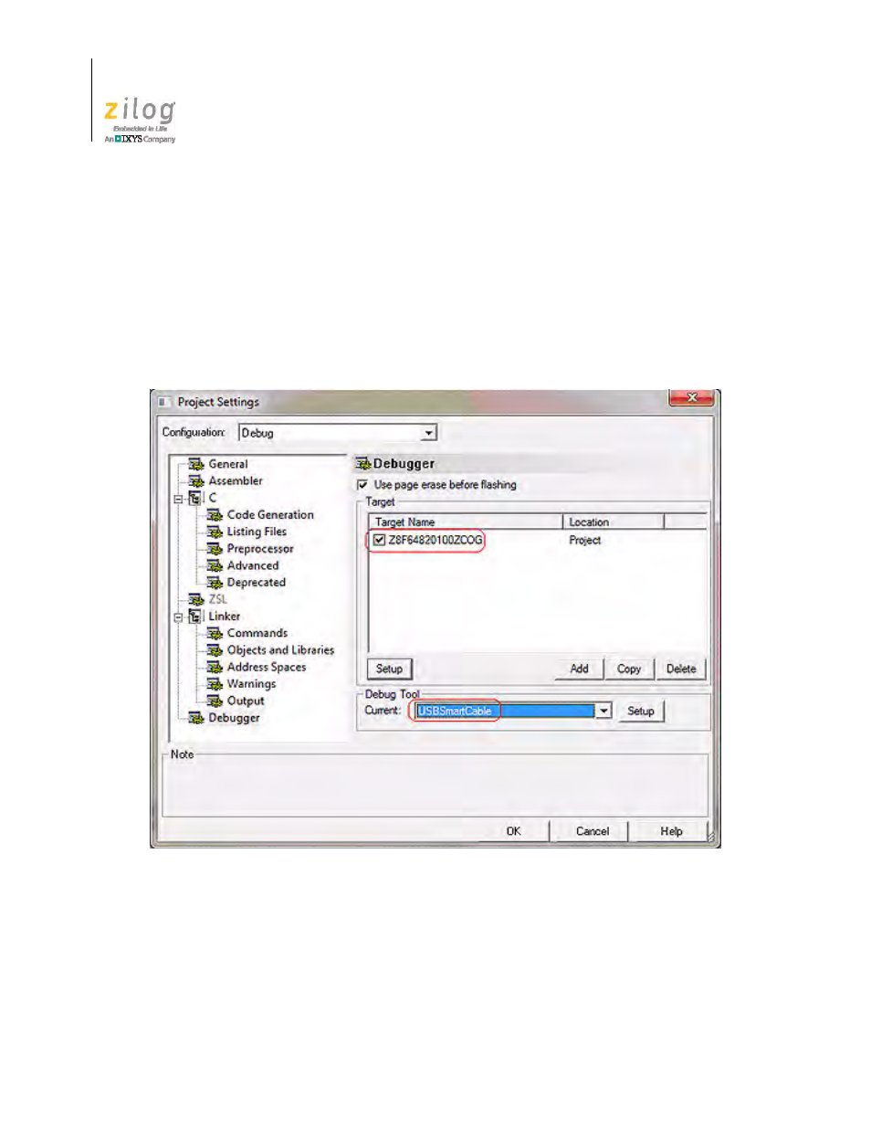 Figure 8, Select z8f64820100zcog and usb smartcable | Zilog Z8F1681 User Manual | Page 20 / 50