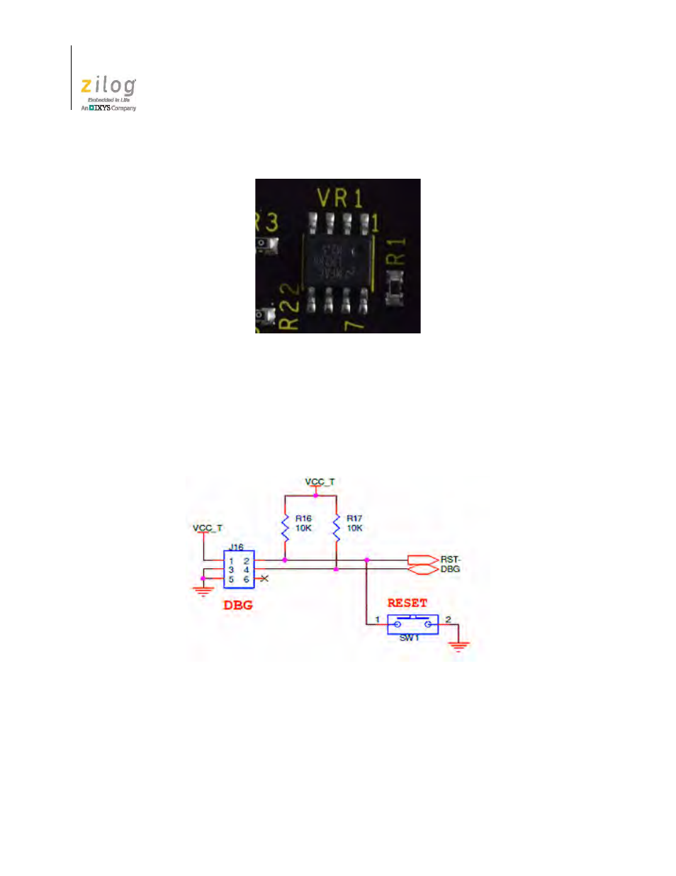 J16 dbg, Figure 33. the lm285 adjustable micropower device, Figure 34. the j16 dbg circuit | Zilog Z8F1681 User Manual | Page 38 / 50