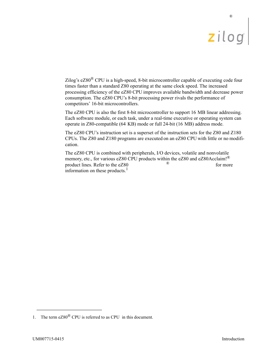 Introduction | Zilog EZ80F916 User Manual | Page 10 / 411