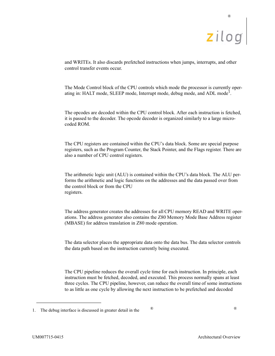 Pipeline description | Zilog EZ80F916 User Manual | Page 12 / 411