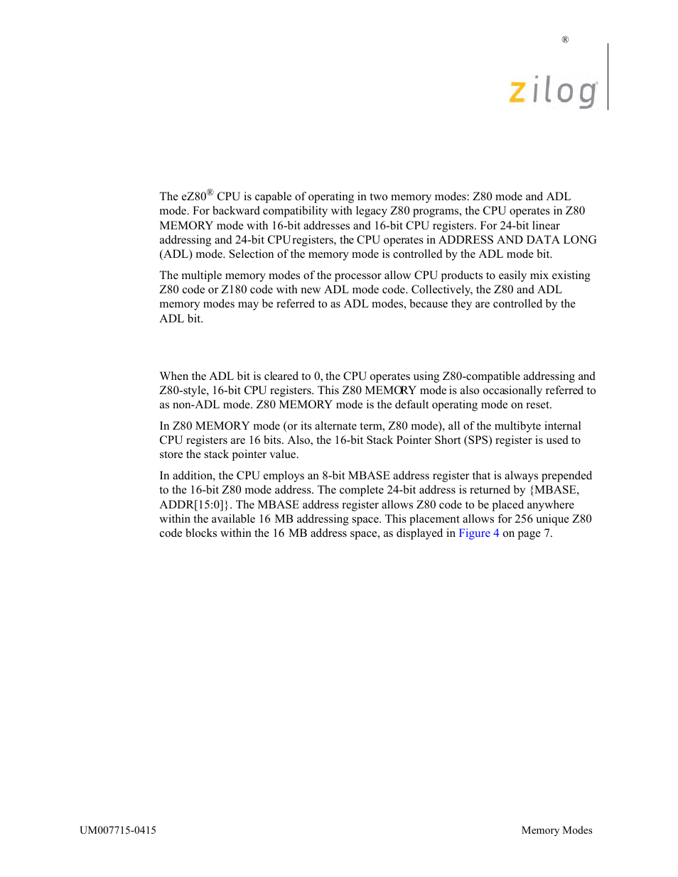 Memory modes, Z80 memory mode | Zilog EZ80F916 User Manual | Page 15 / 411