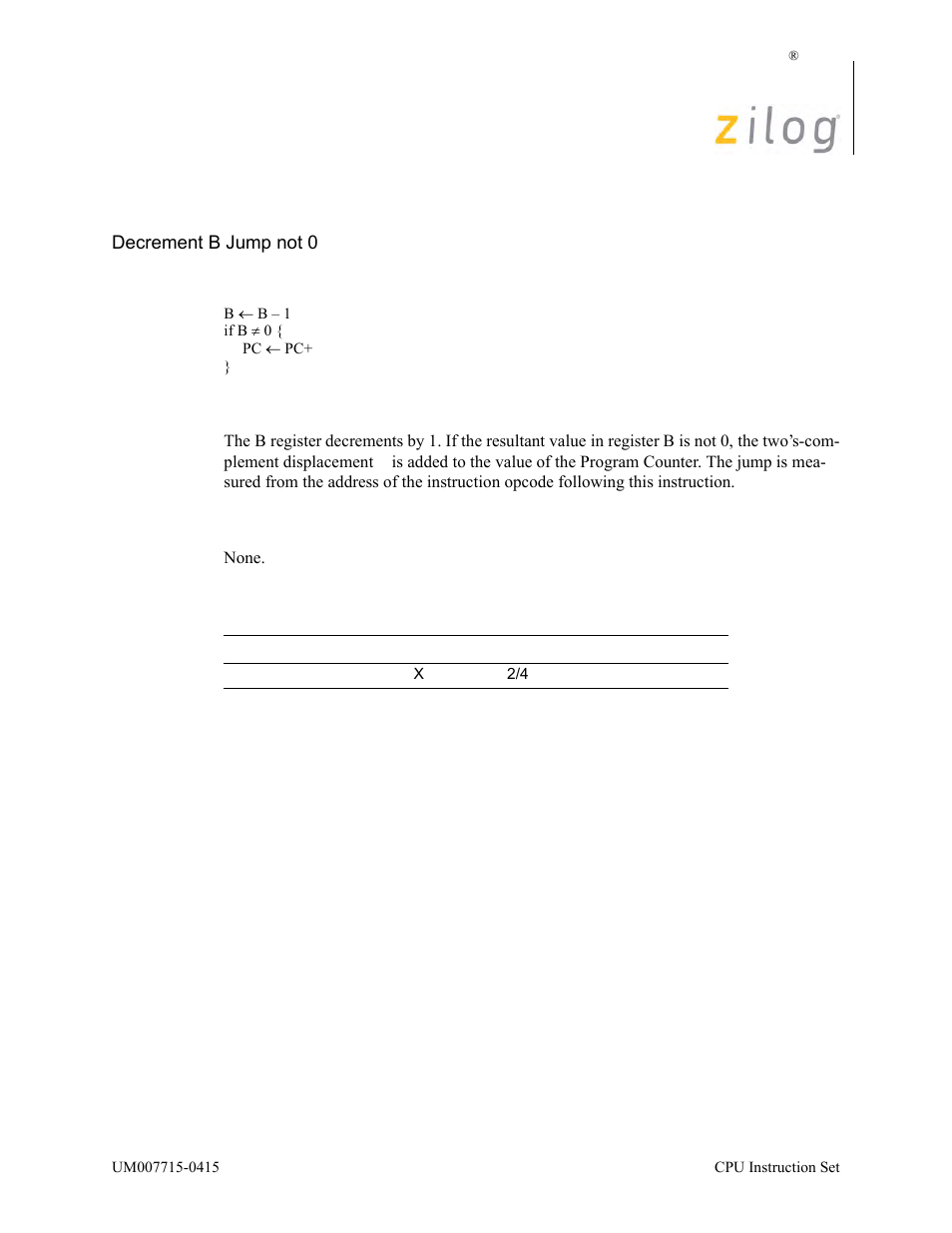 Djnz d, Operation, Description | Condition bits affected, Attributes | Zilog EZ80F916 User Manual | Page 150 / 411