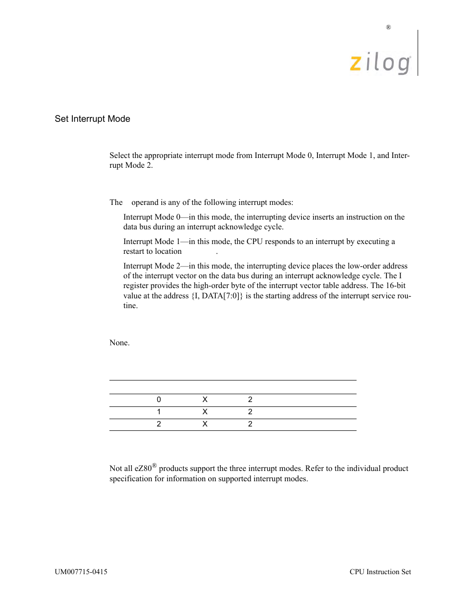 Im n | Zilog EZ80F916 User Manual | Page 158 / 411