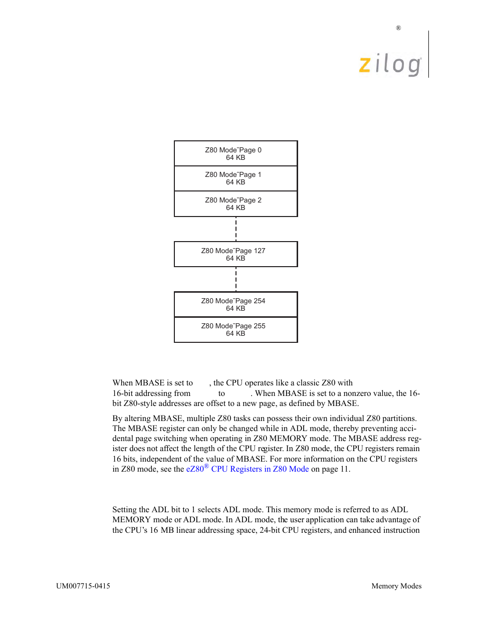 Adl memory mode | Zilog EZ80F916 User Manual | Page 16 / 411