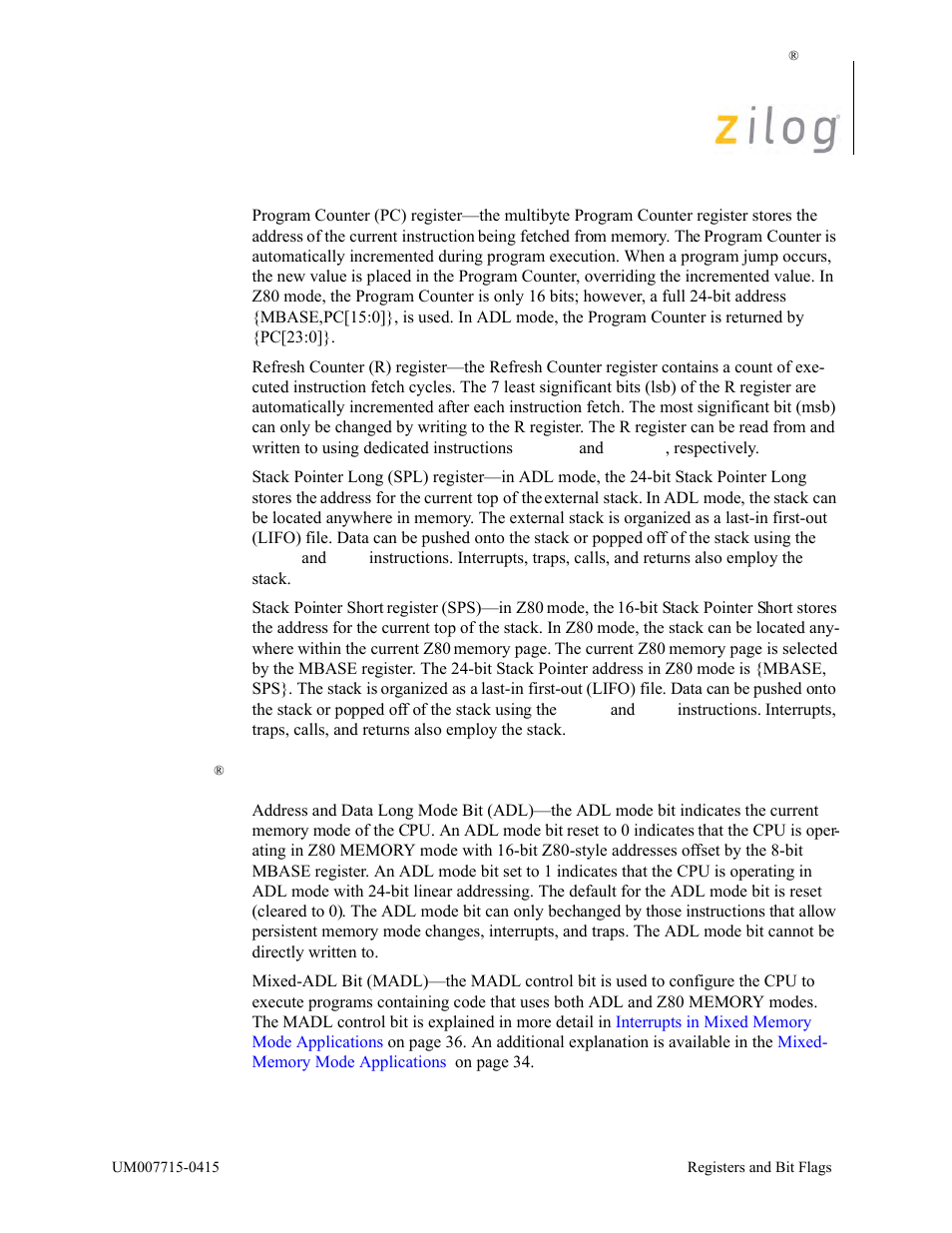 Ez80® cpu control bits, Ez80 | Zilog EZ80F916 User Manual | Page 19 / 411