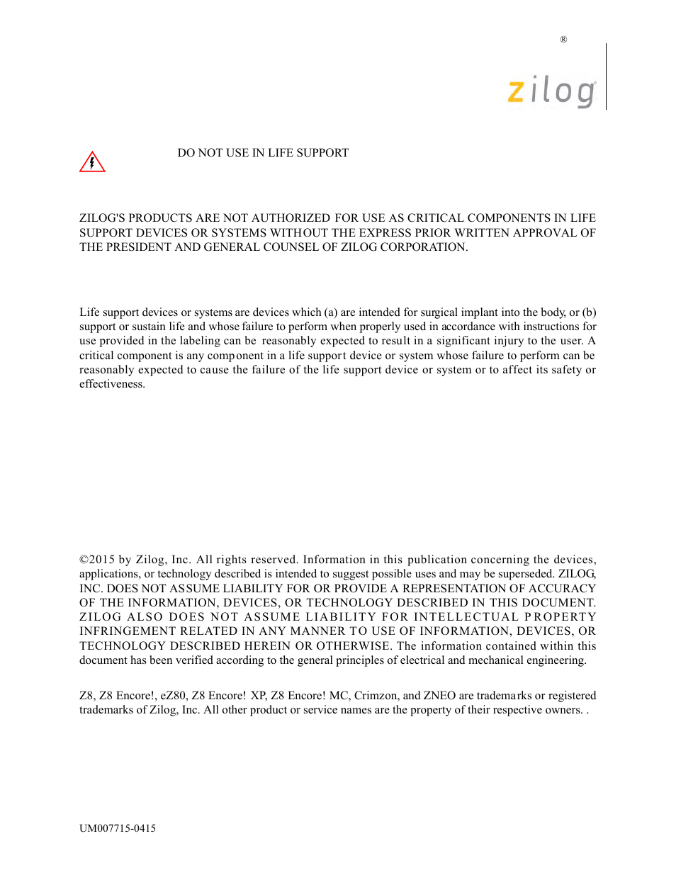 Zilog EZ80F916 User Manual | Page 2 / 411