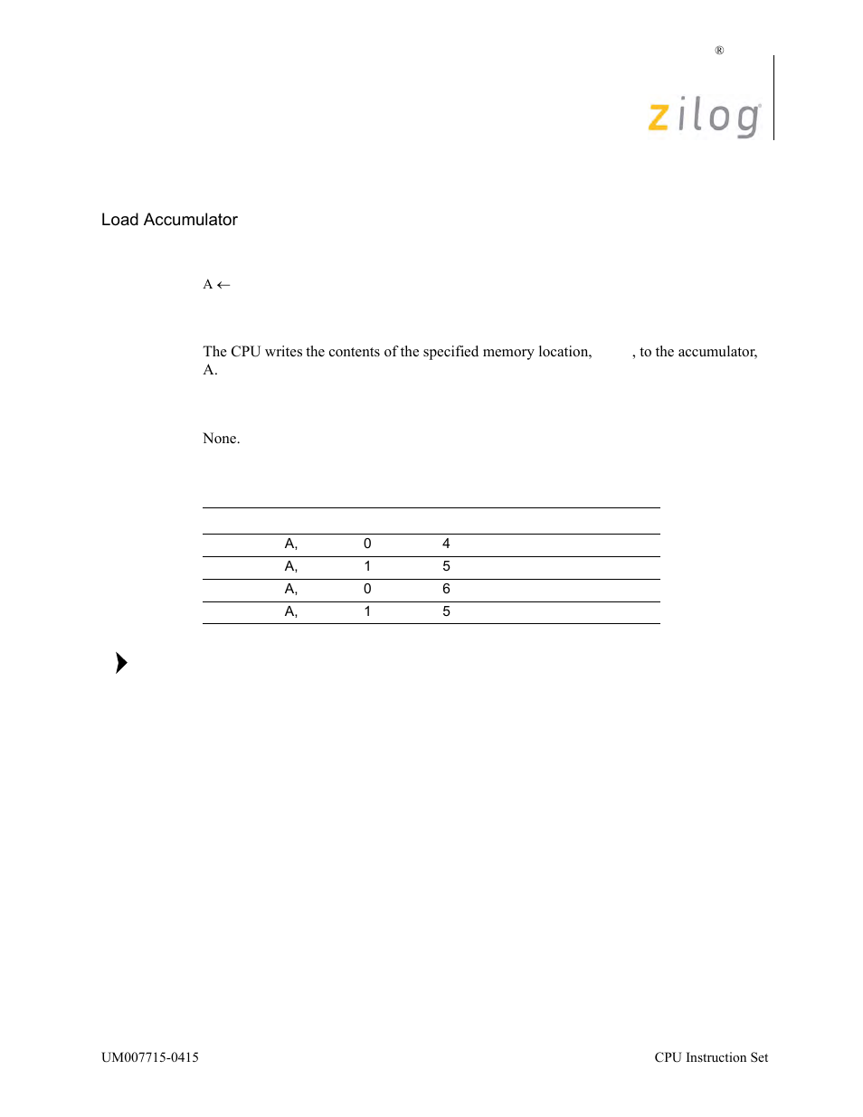 Ld a, (mmn), Operation, Description | Condition bits affected, Attributes | Zilog EZ80F916 User Manual | Page 201 / 411