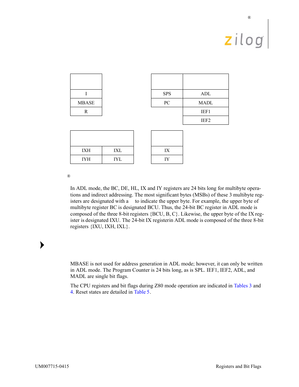 Ez80® cpu registers in adl mode, Ez80, Cpu registers in | Adl mode, Lists the, Cpu registers in adl mode | Zilog EZ80F916 User Manual | Page 21 / 411