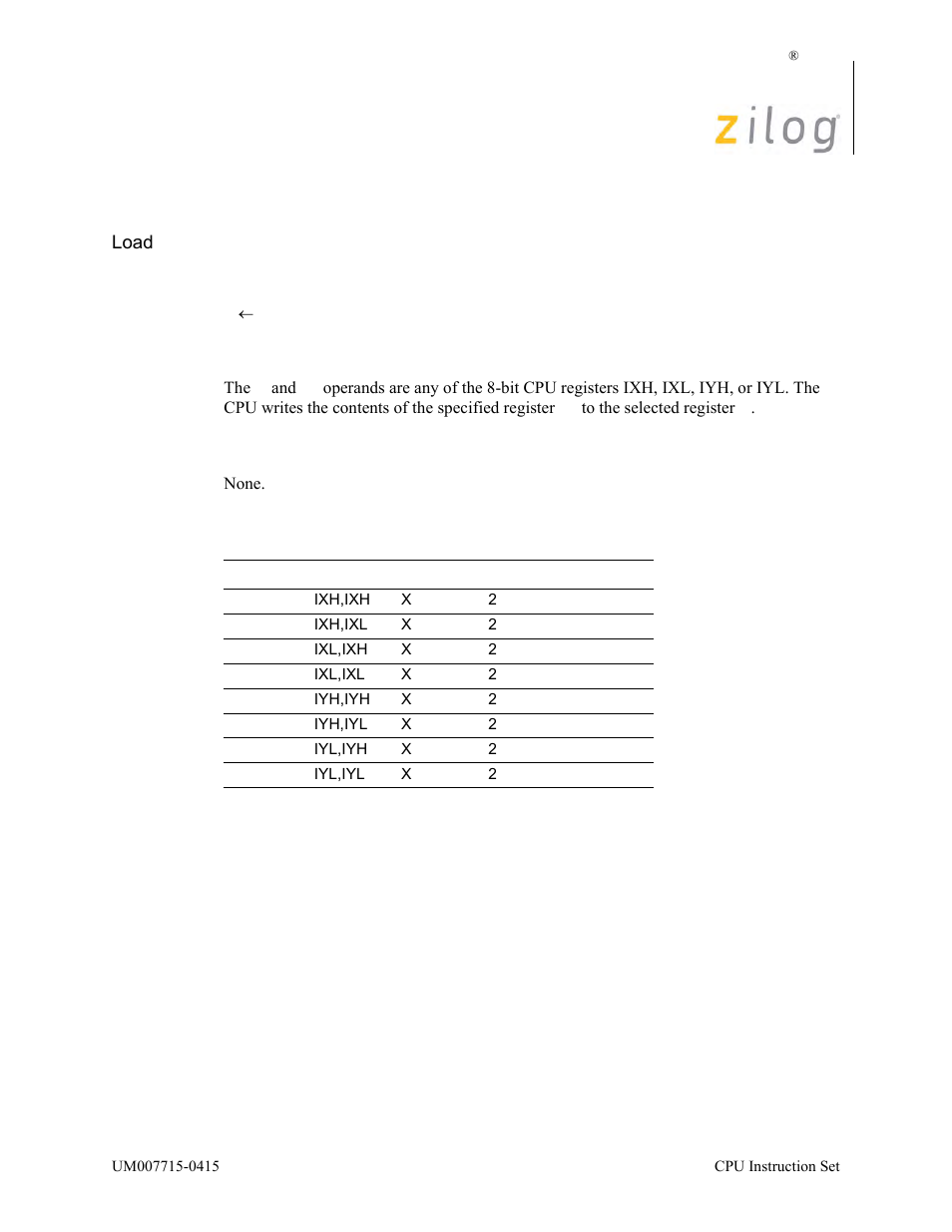 Ld ir, ir, Operation, Description | Condition bits affected, Attributes | Zilog EZ80F916 User Manual | Page 211 / 411