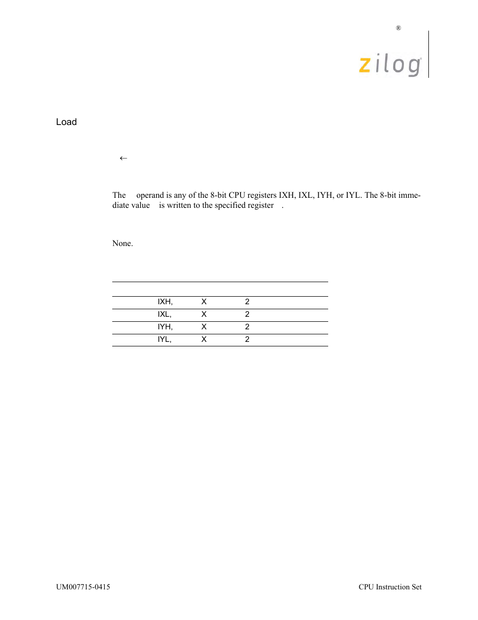Ld ir, n, Operation, Description | Condition bits affected, Attributes | Zilog EZ80F916 User Manual | Page 212 / 411