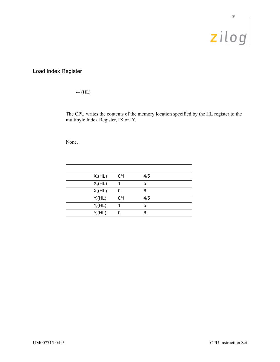 Ld ix/y, (hl), Operation, Description | Condition bits affected, Attributes | Zilog EZ80F916 User Manual | Page 215 / 411