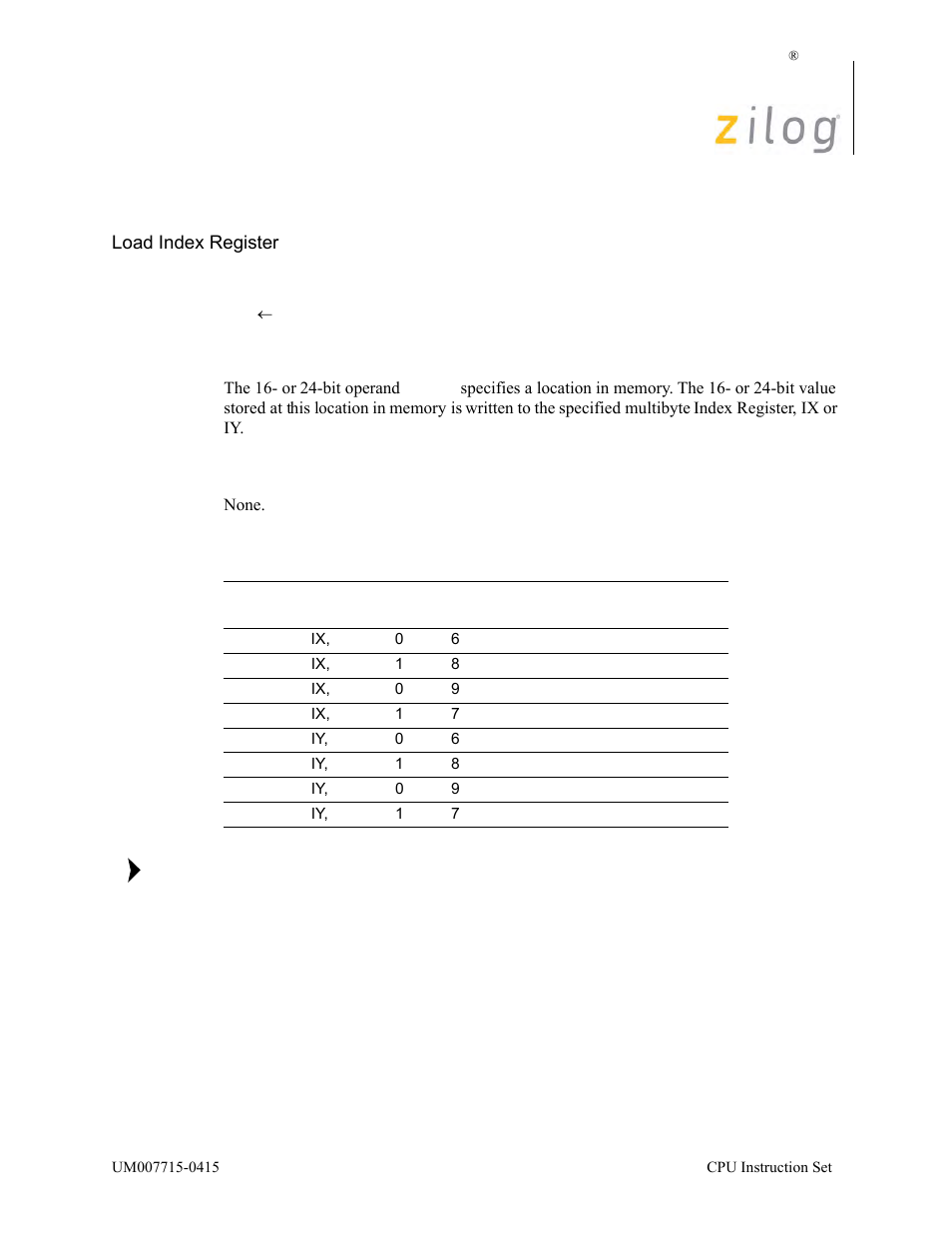 Ld ix/y, (mmn), Operation, Description | Condition bits affected, Attributes | Zilog EZ80F916 User Manual | Page 218 / 411