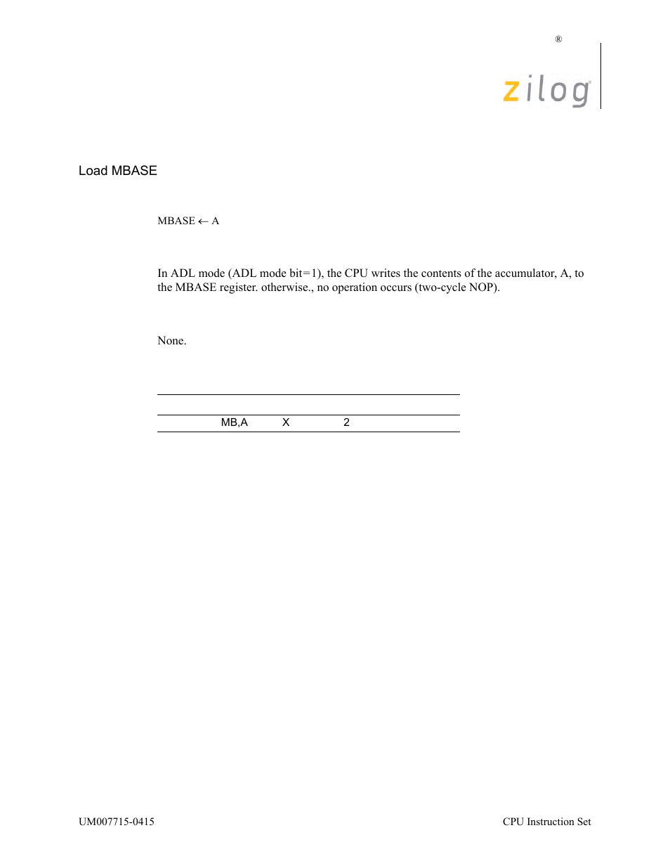 Ld mb, a | Zilog EZ80F916 User Manual | Page 224 / 411