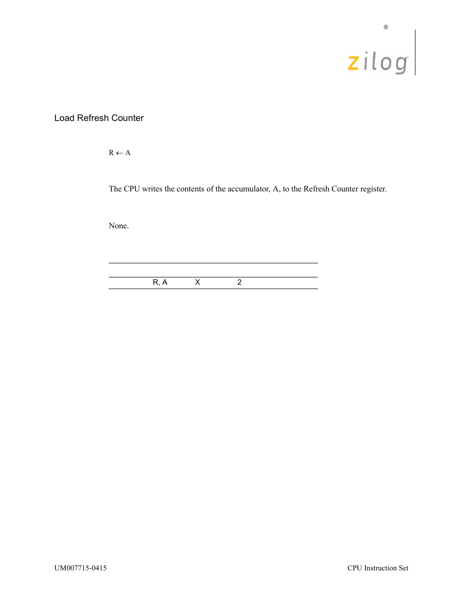 Ld r, a | Zilog EZ80F916 User Manual | Page 229 / 411