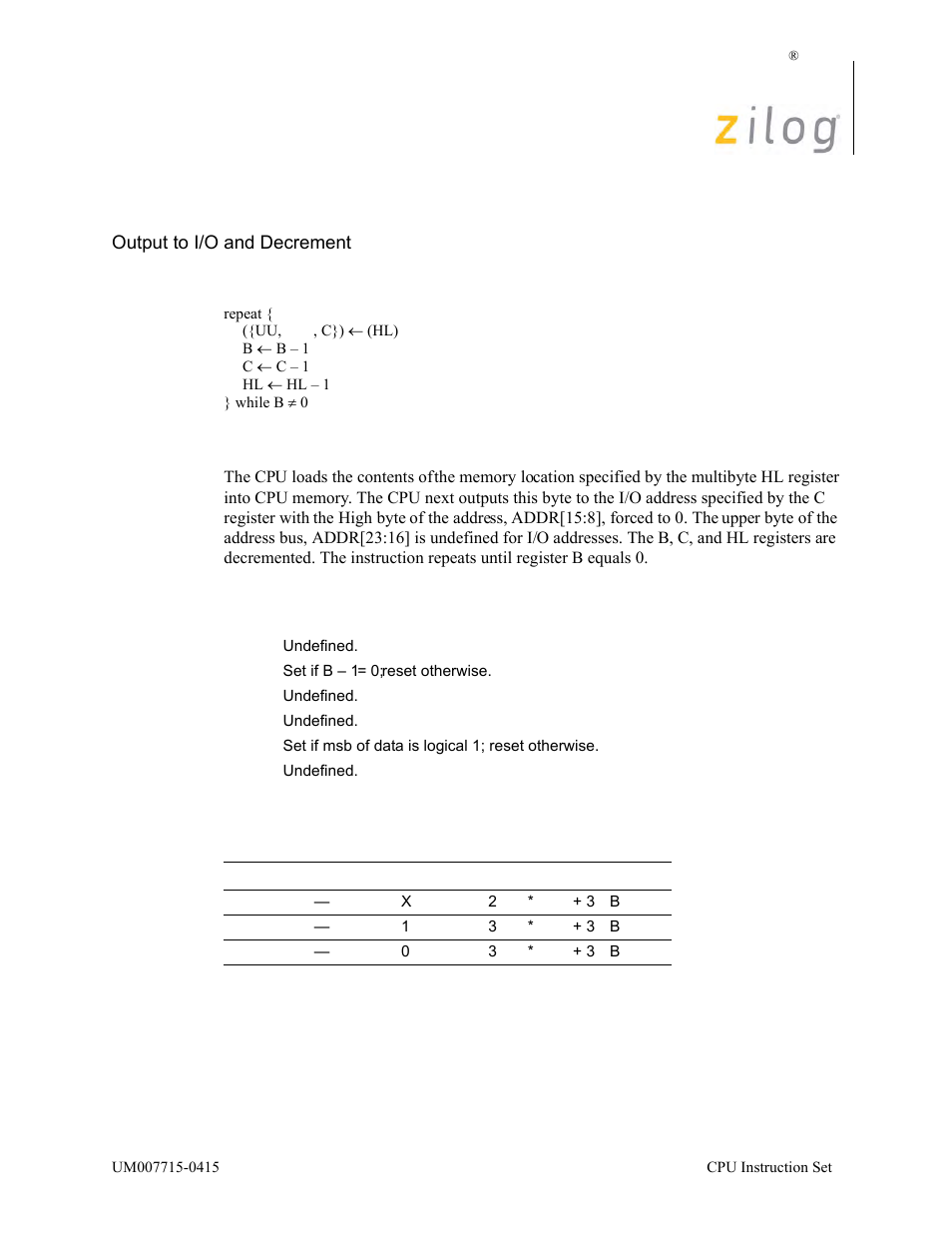 Otdmr, Operation, Description | Condition bits affected attributes | Zilog EZ80F916 User Manual | Page 268 / 411