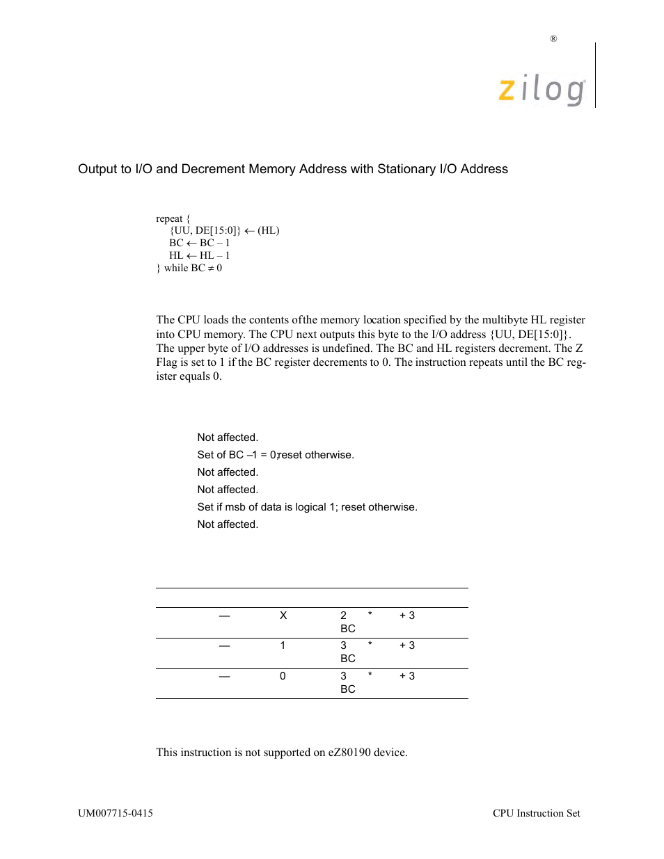 Otdrx, Operation, Description | Zilog EZ80F916 User Manual | Page 270 / 411