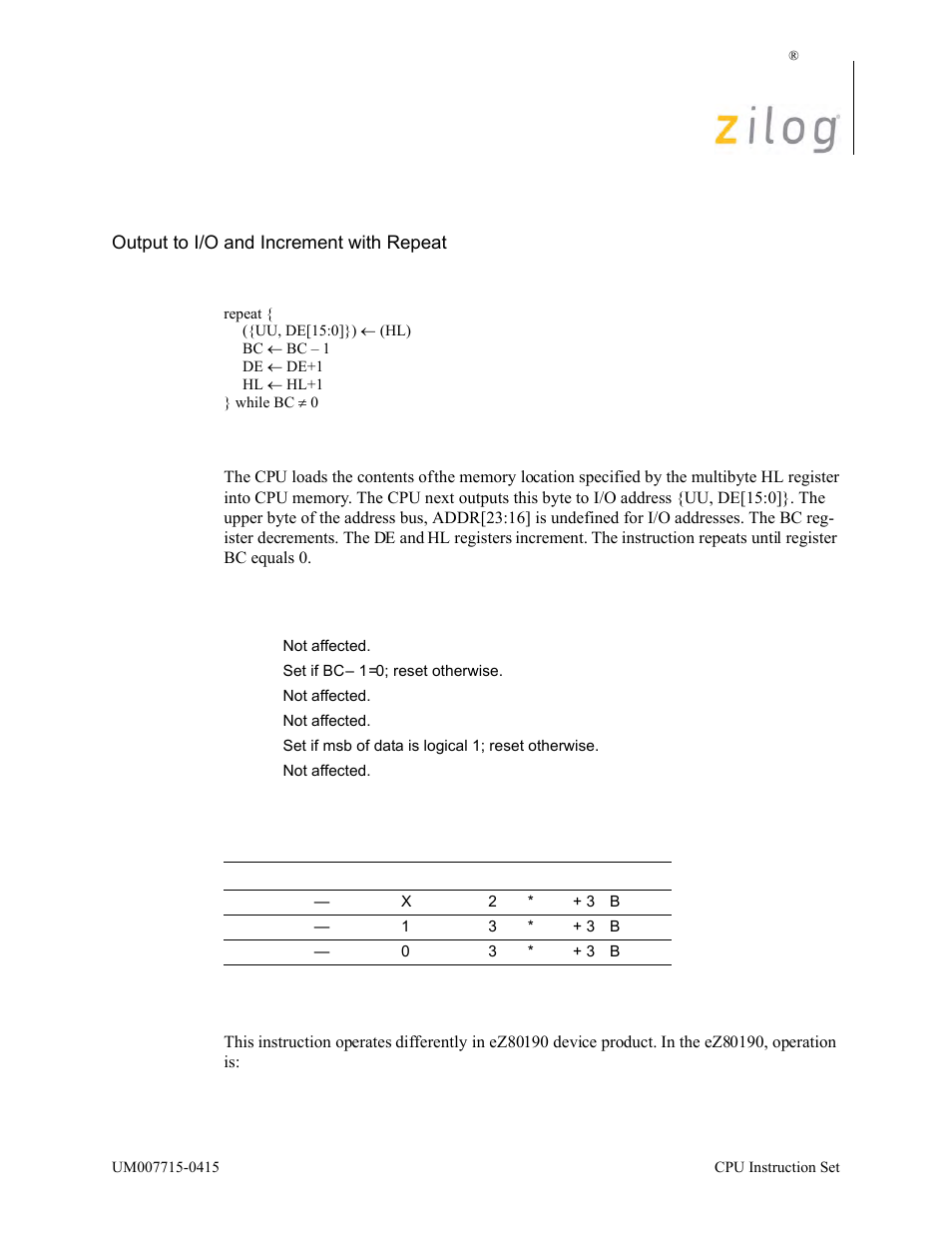 Oti2r, Operation, Description | Zilog EZ80F916 User Manual | Page 271 / 411