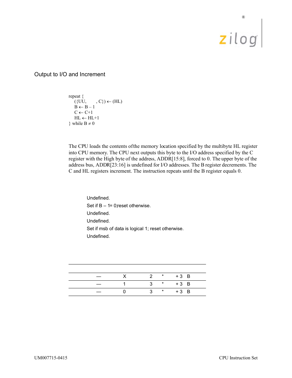 Otimr, Operation, Description | Condition bits affected attributes | Zilog EZ80F916 User Manual | Page 274 / 411