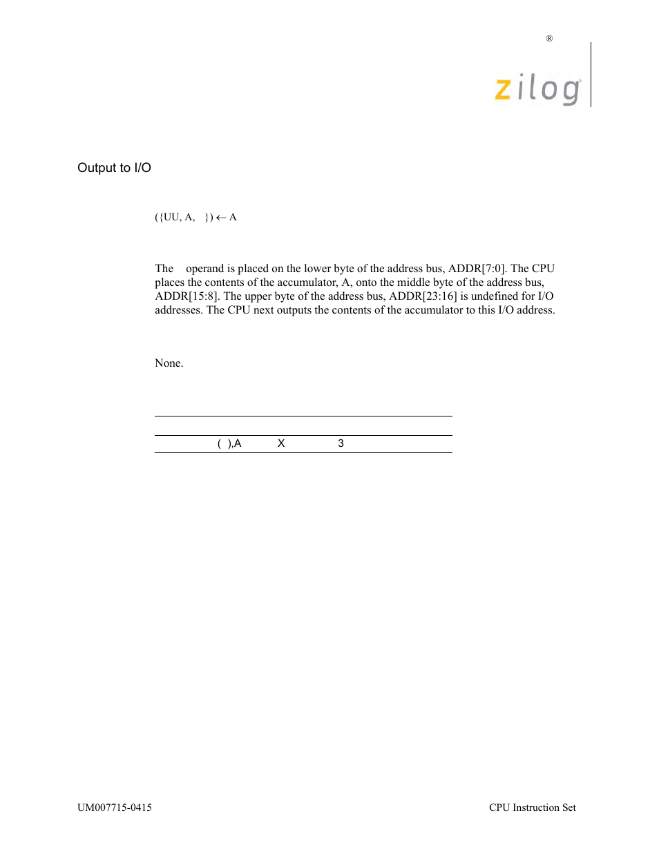 Out (n), a | Zilog EZ80F916 User Manual | Page 278 / 411