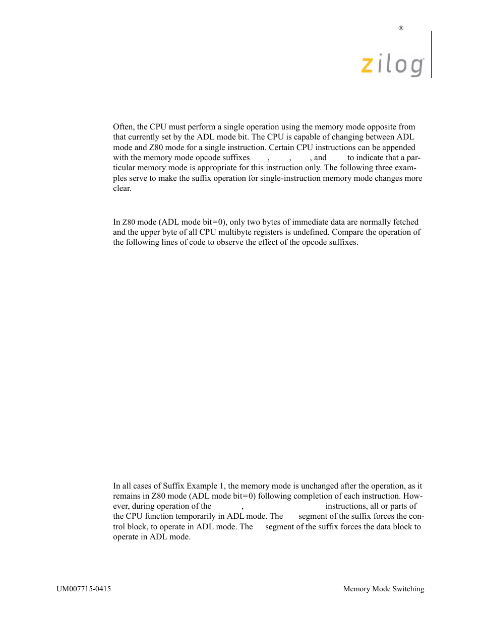 Single-instruction memory mode changes | Zilog EZ80F916 User Manual | Page 29 / 411