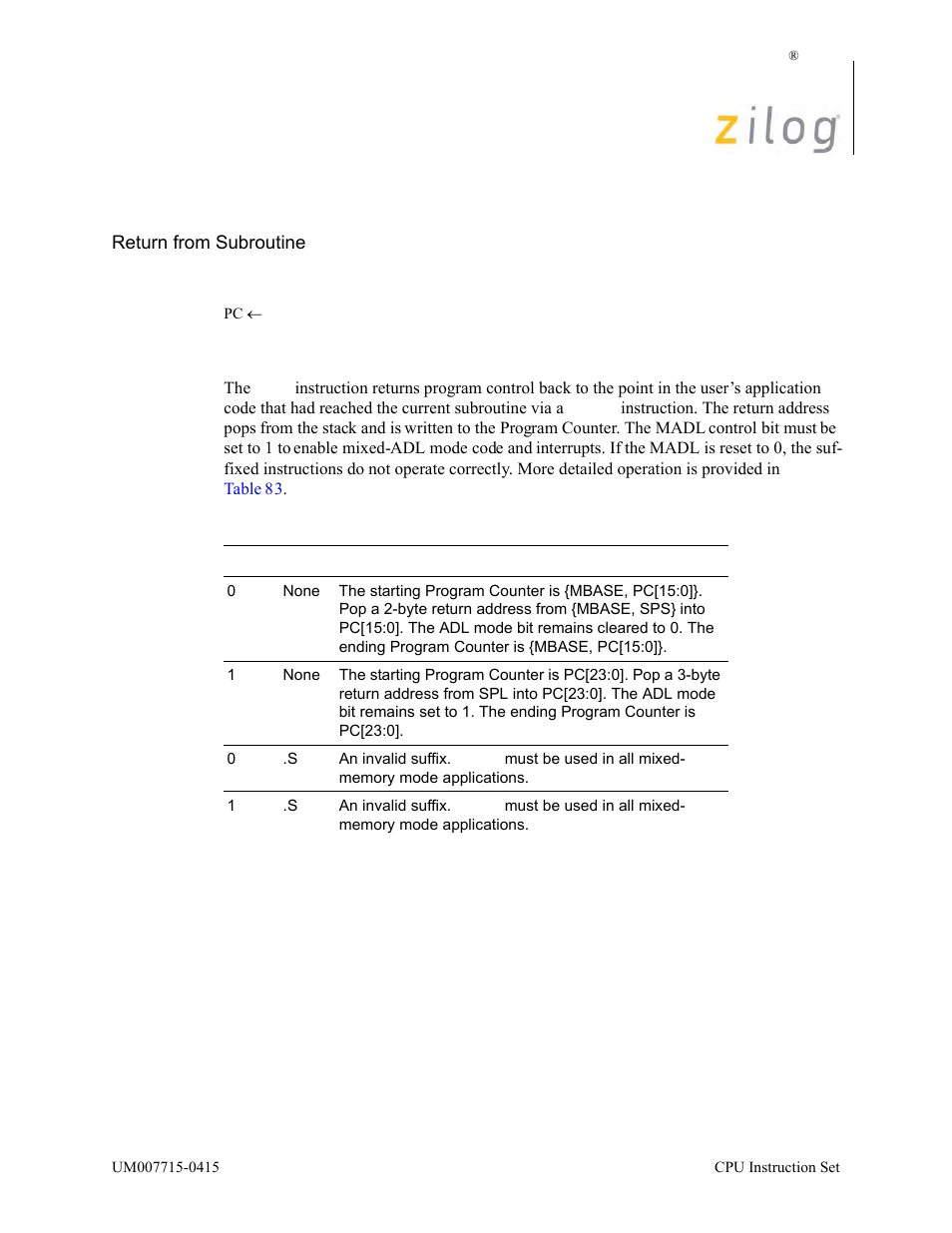 Operation, Description | Zilog EZ80F916 User Manual | Page 301 / 411