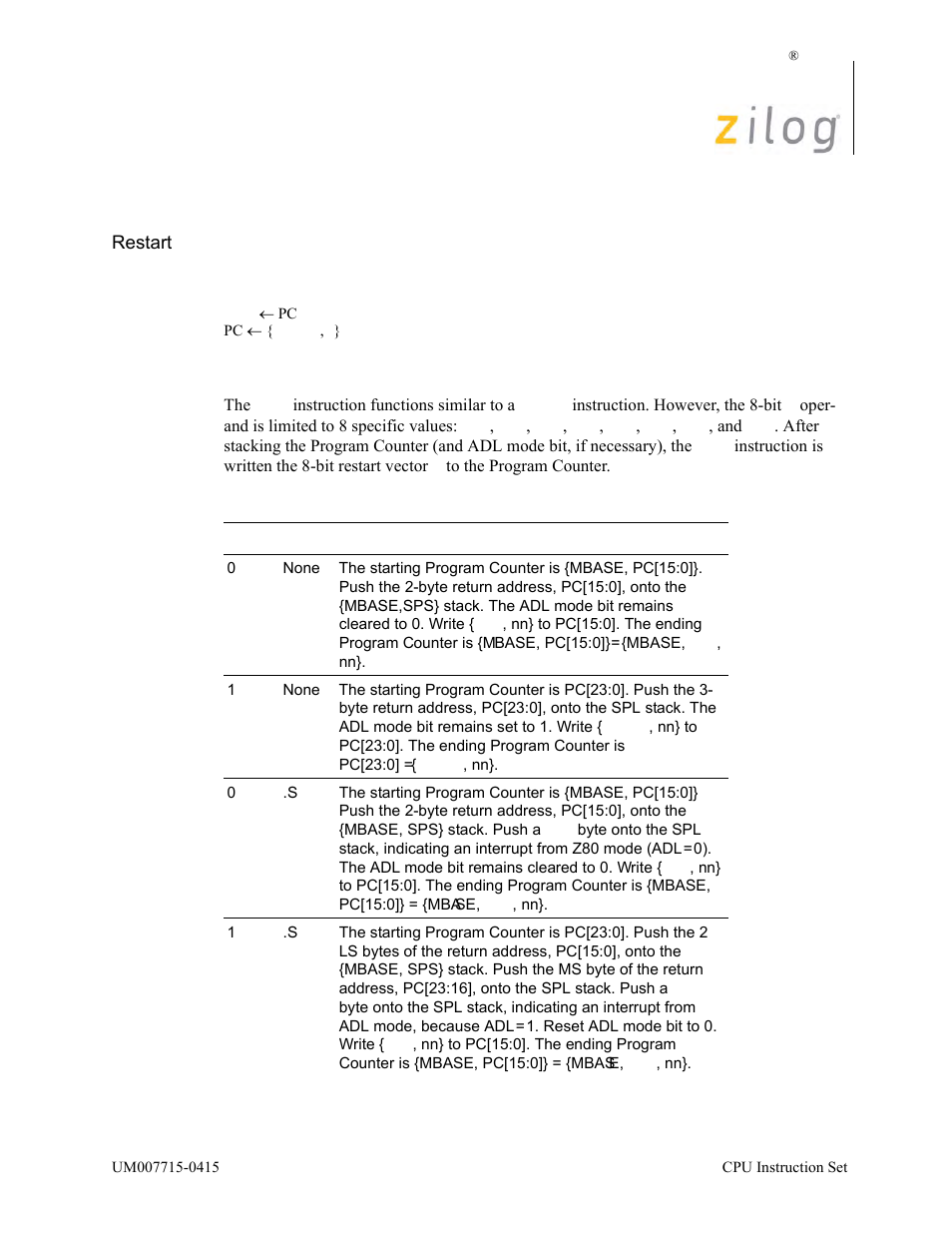Rst n, Operation, Description | Zilog EZ80F916 User Manual | Page 335 / 411