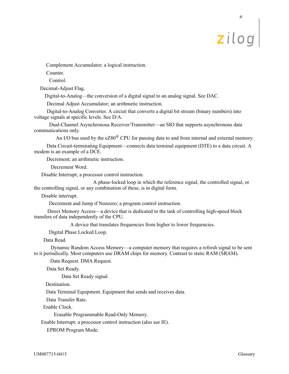 Zilog EZ80F916 User Manual | Page 394 / 411