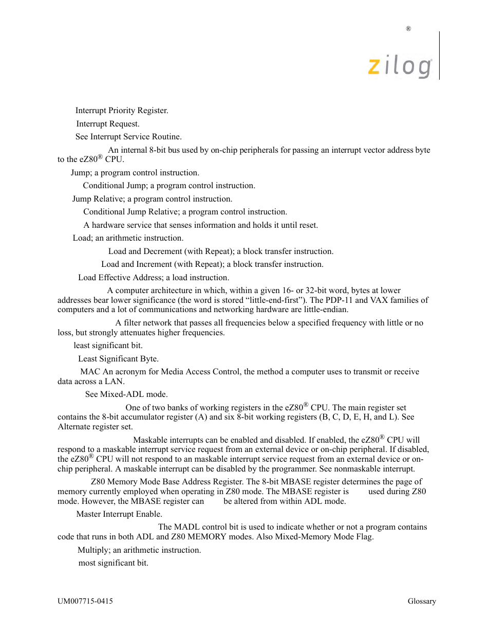 Zilog EZ80F916 User Manual | Page 397 / 411