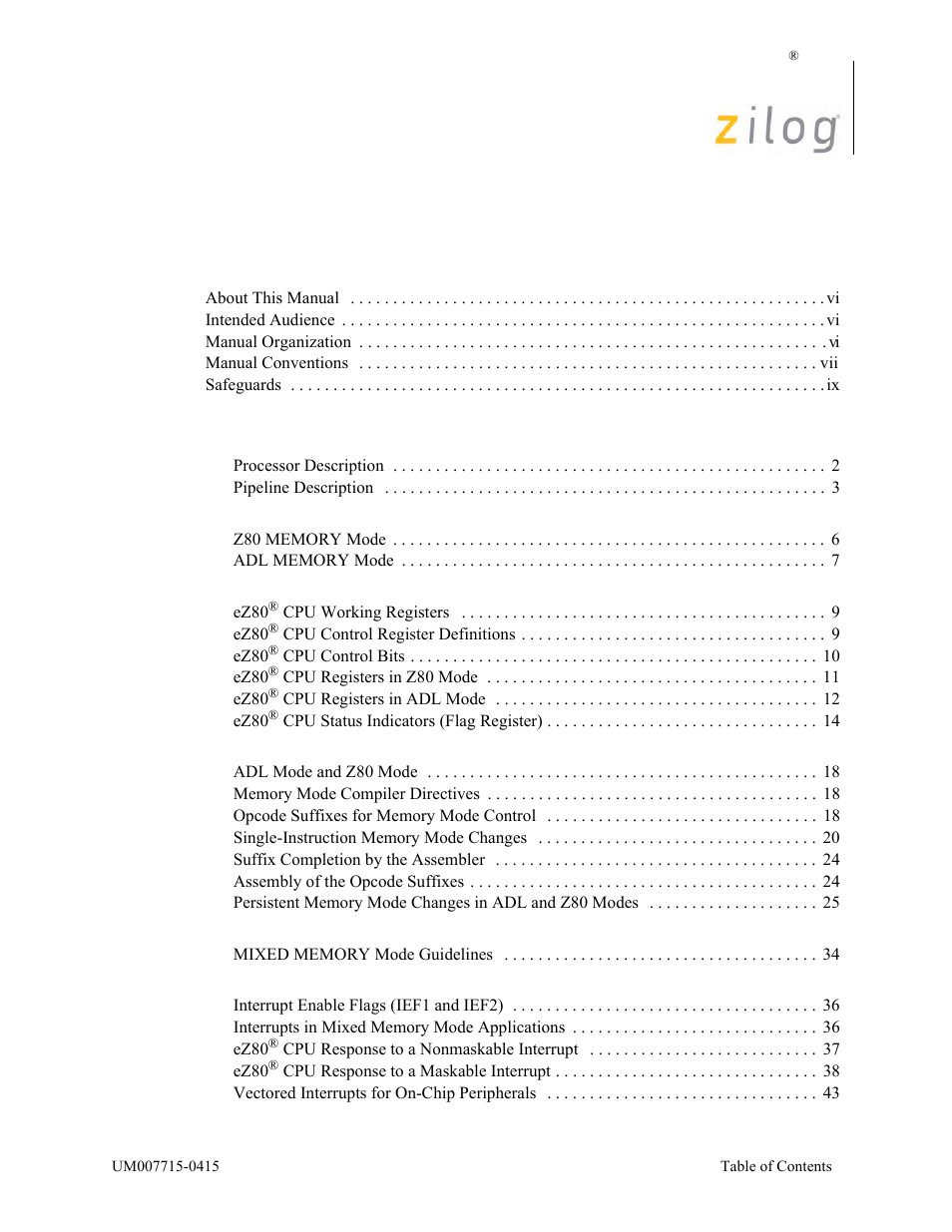 Zilog EZ80F916 User Manual | Page 4 / 411