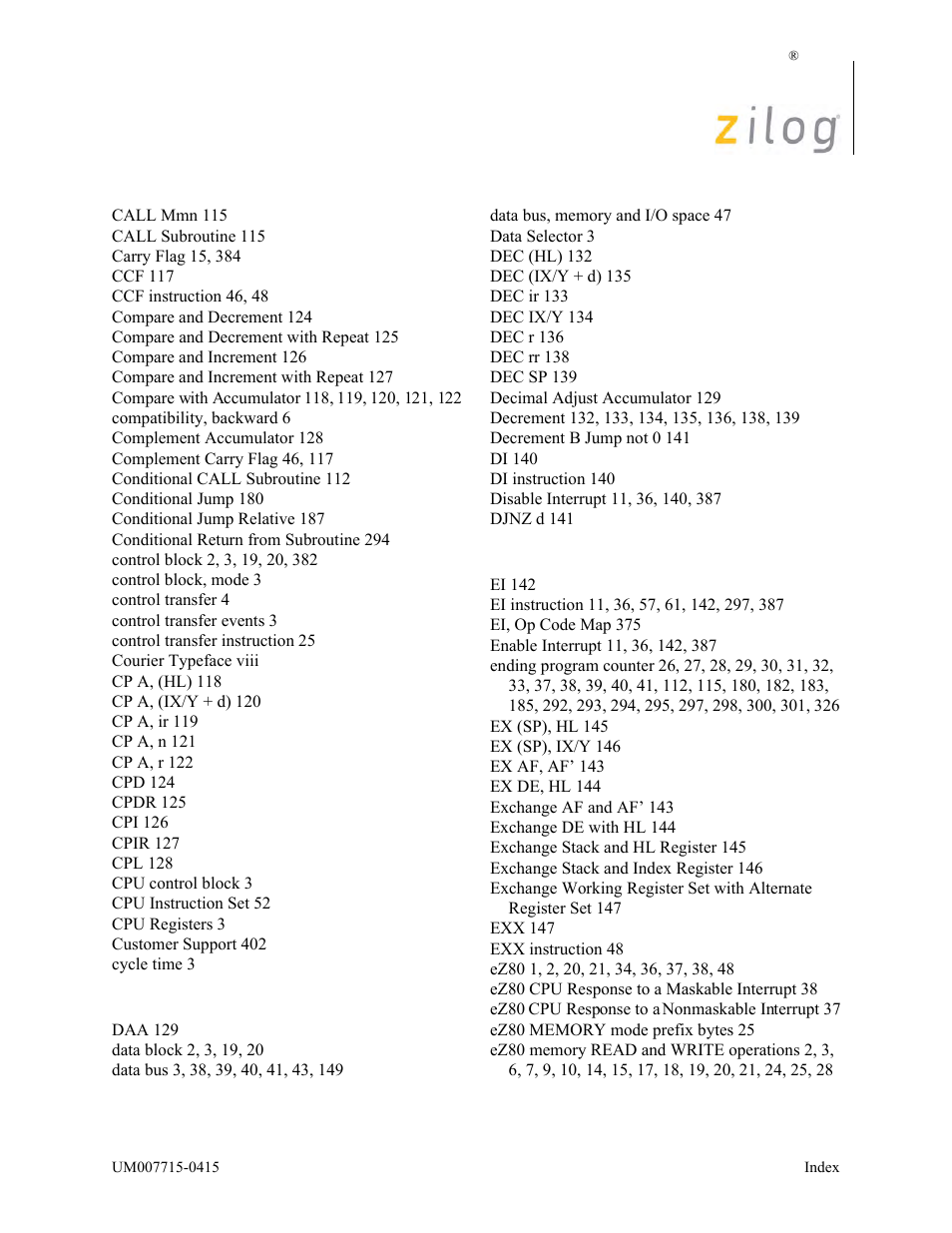 Zilog EZ80F916 User Manual | Page 404 / 411