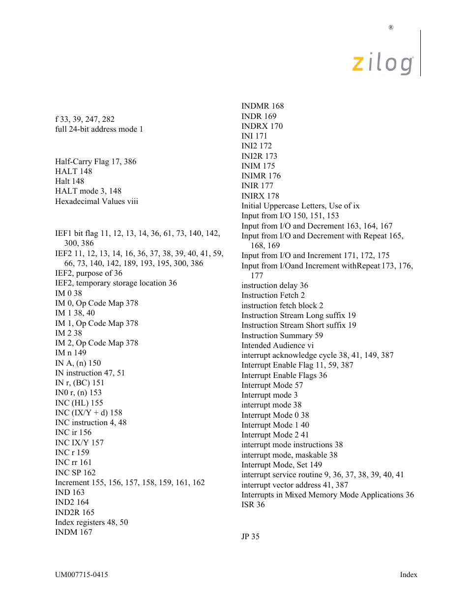 Zilog EZ80F916 User Manual | Page 405 / 411