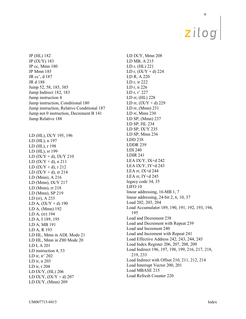 Zilog EZ80F916 User Manual | Page 406 / 411