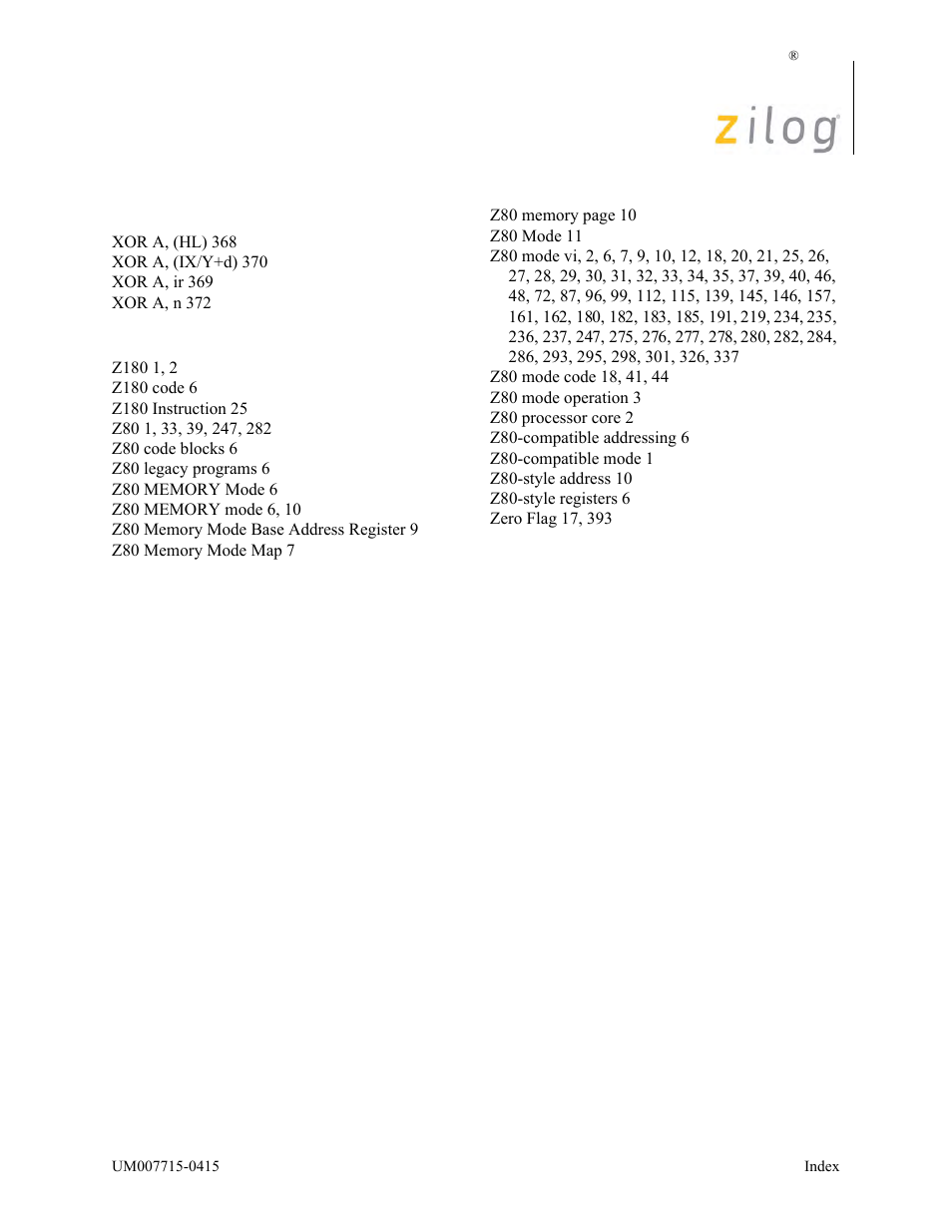 Zilog EZ80F916 User Manual | Page 410 / 411