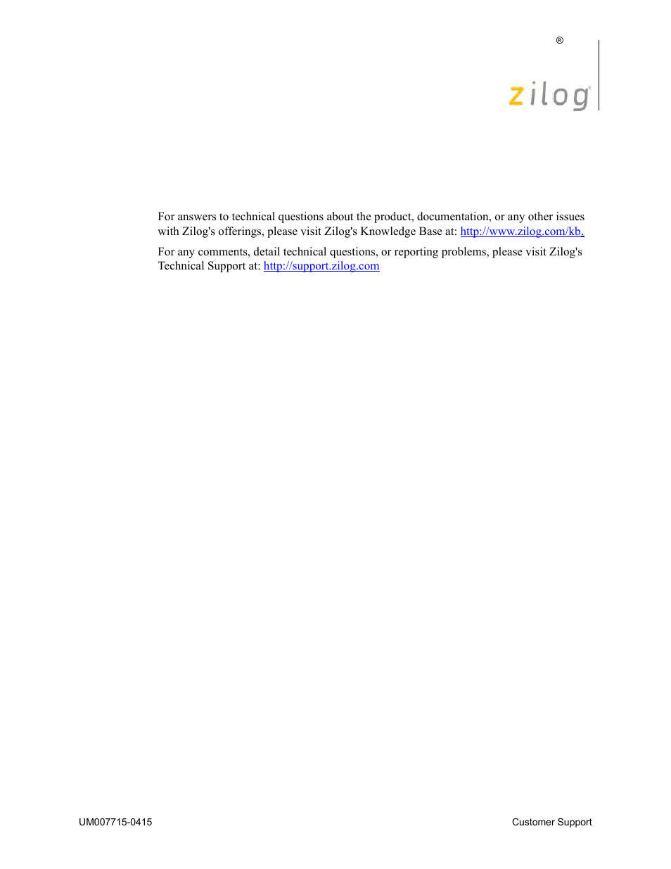 Customer support, Customer support 402 | Zilog EZ80F916 User Manual | Page 411 / 411