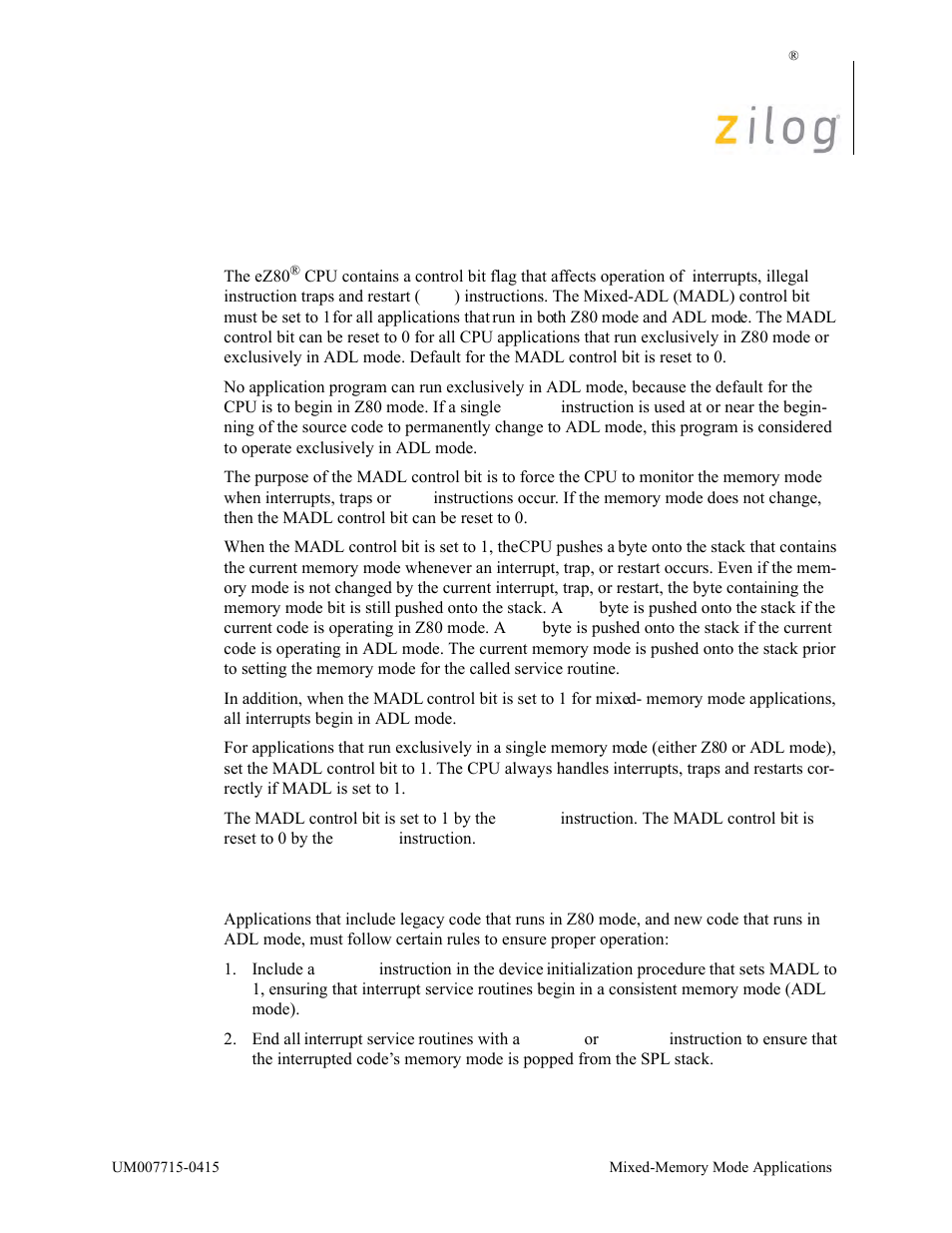 Mixed-memory mode applications, Mixed memory mode guidelines, Mixed | Memory mode applications | Zilog EZ80F916 User Manual | Page 43 / 411