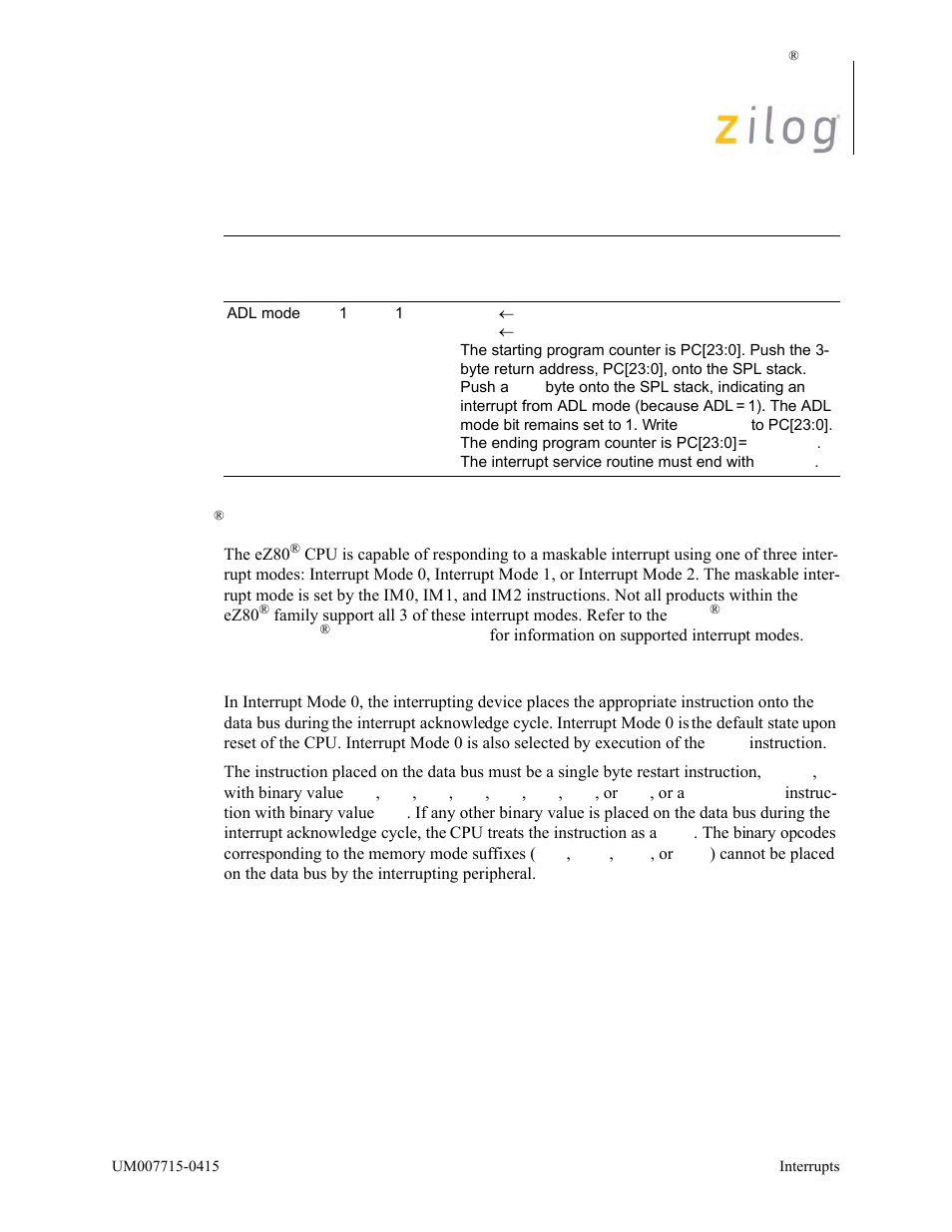Ez80® cpu response to a maskable interrupt, Ez80, Cpu response to a maskable interrupt | Zilog EZ80F916 User Manual | Page 47 / 411