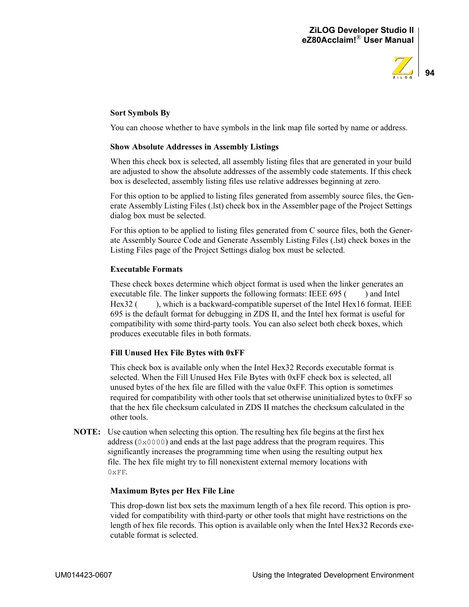 Zilog EZ80F916 User Manual | Page 114 / 469
