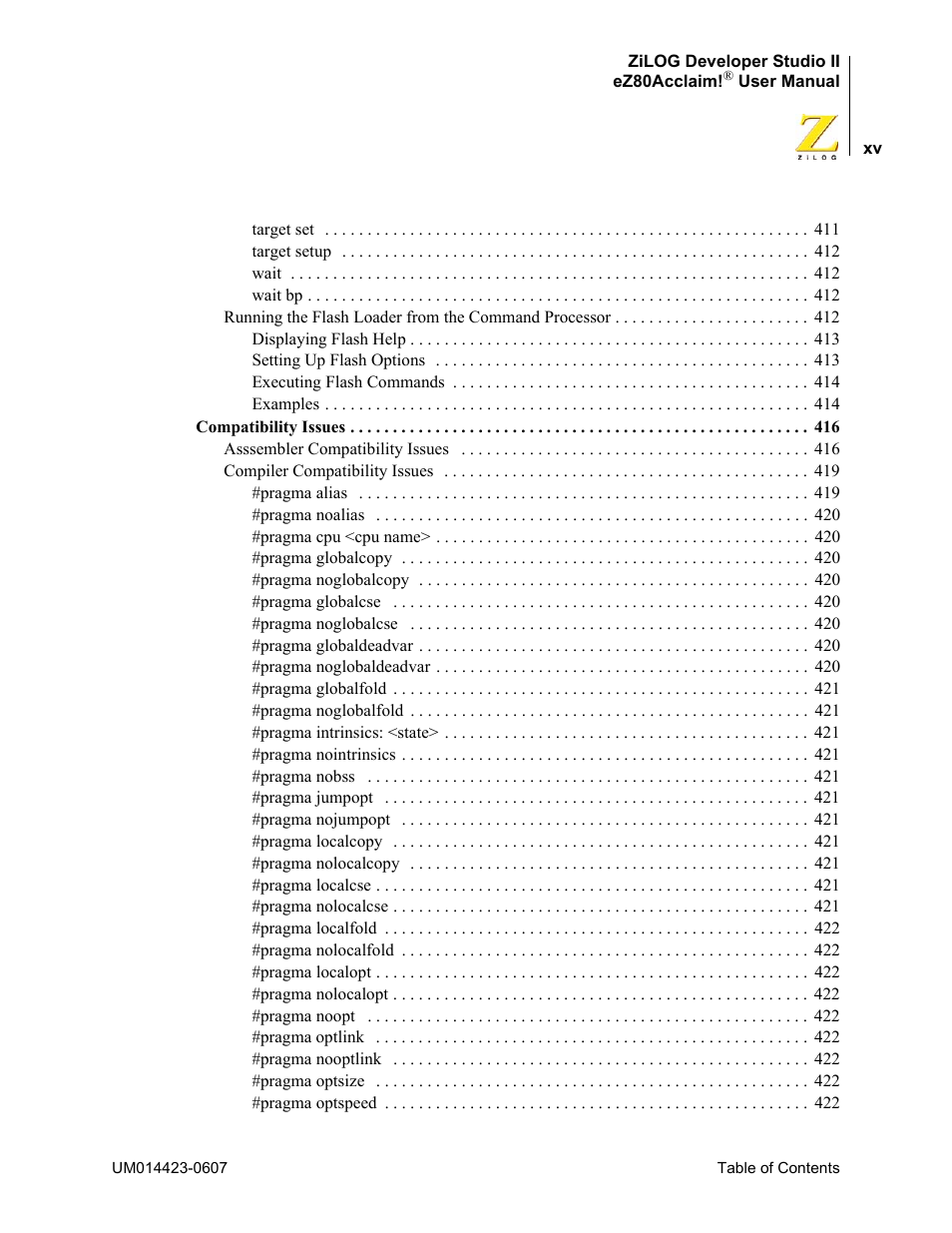 Zilog EZ80F916 User Manual | Page 15 / 469