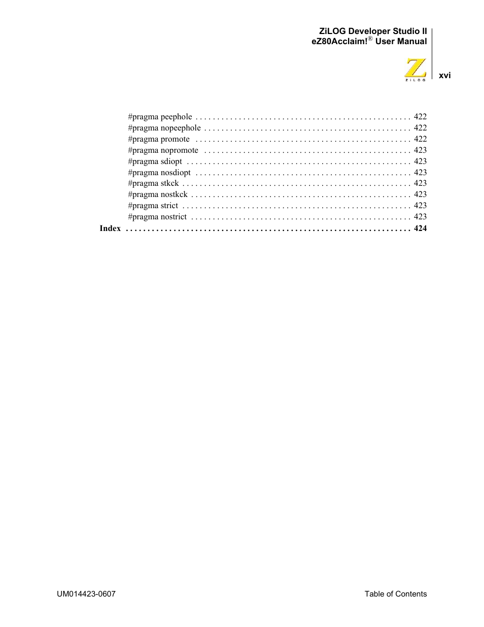 Zilog EZ80F916 User Manual | Page 16 / 469
