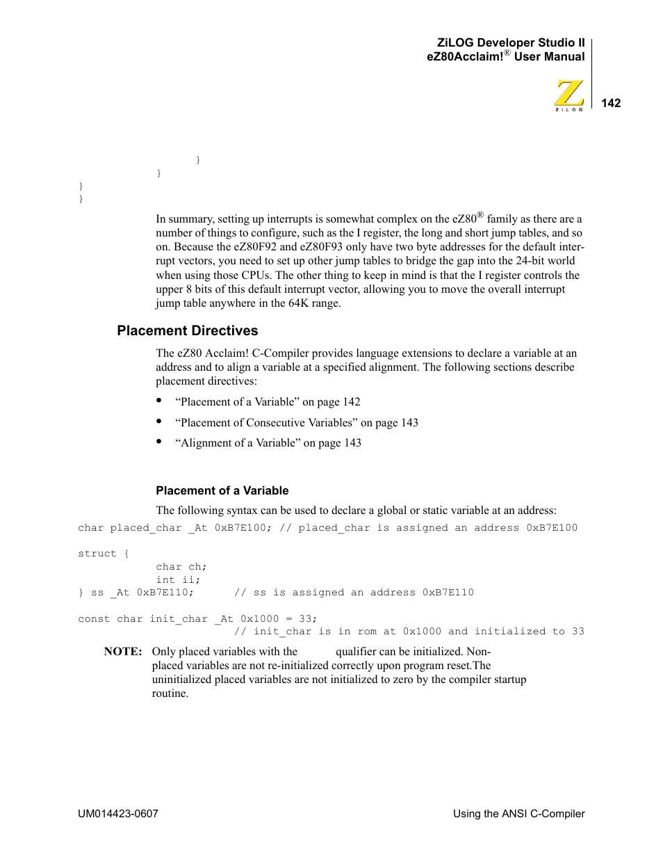 Placement directives | Zilog EZ80F916 User Manual | Page 162 / 469