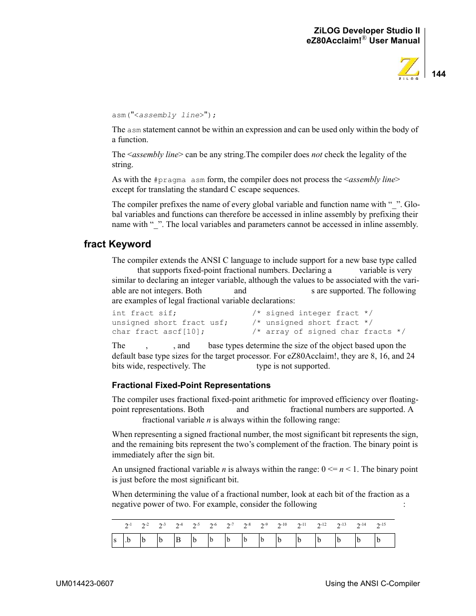 Fract keyword | Zilog EZ80F916 User Manual | Page 164 / 469