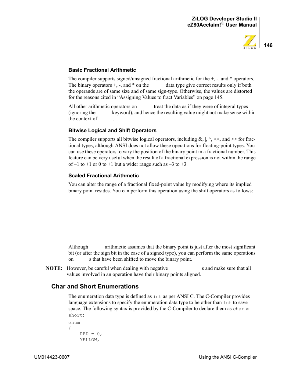 Char and short enumerations | Zilog EZ80F916 User Manual | Page 166 / 469