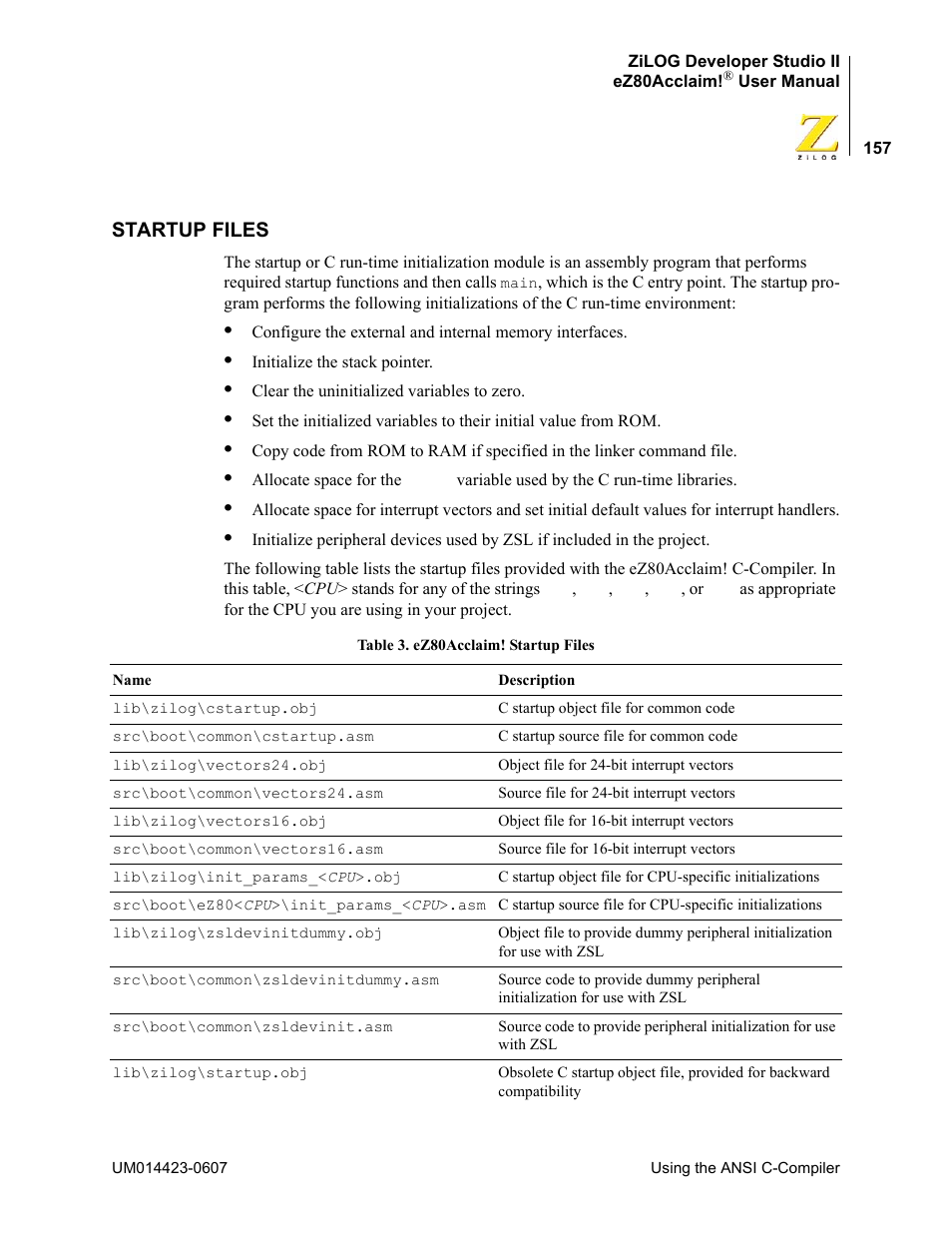 Startup files | Zilog EZ80F916 User Manual | Page 177 / 469