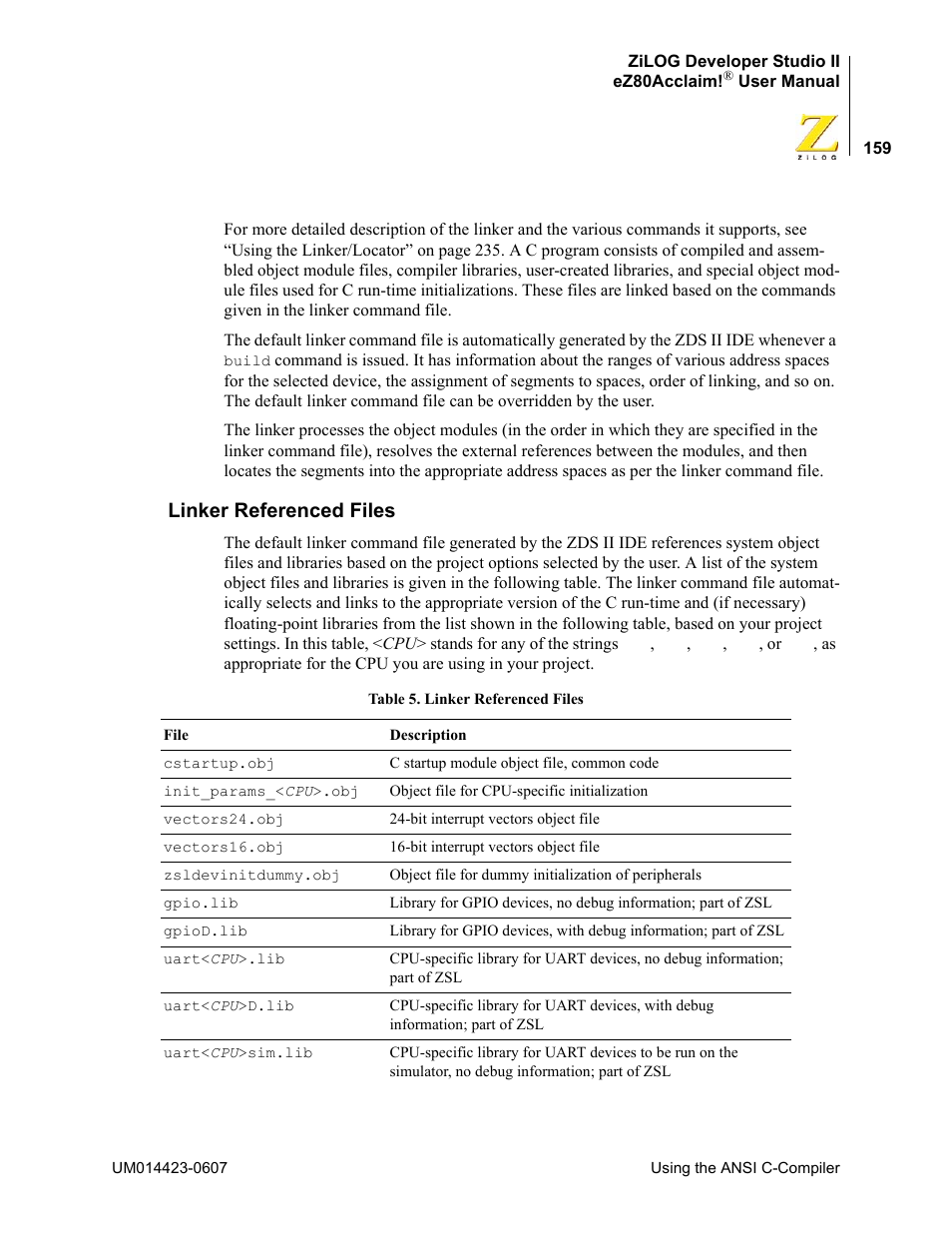 Linker referenced files | Zilog EZ80F916 User Manual | Page 179 / 469