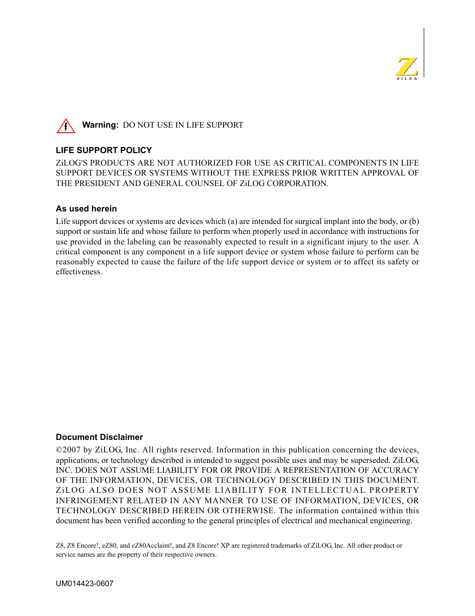 Zilog EZ80F916 User Manual | Page 2 / 469