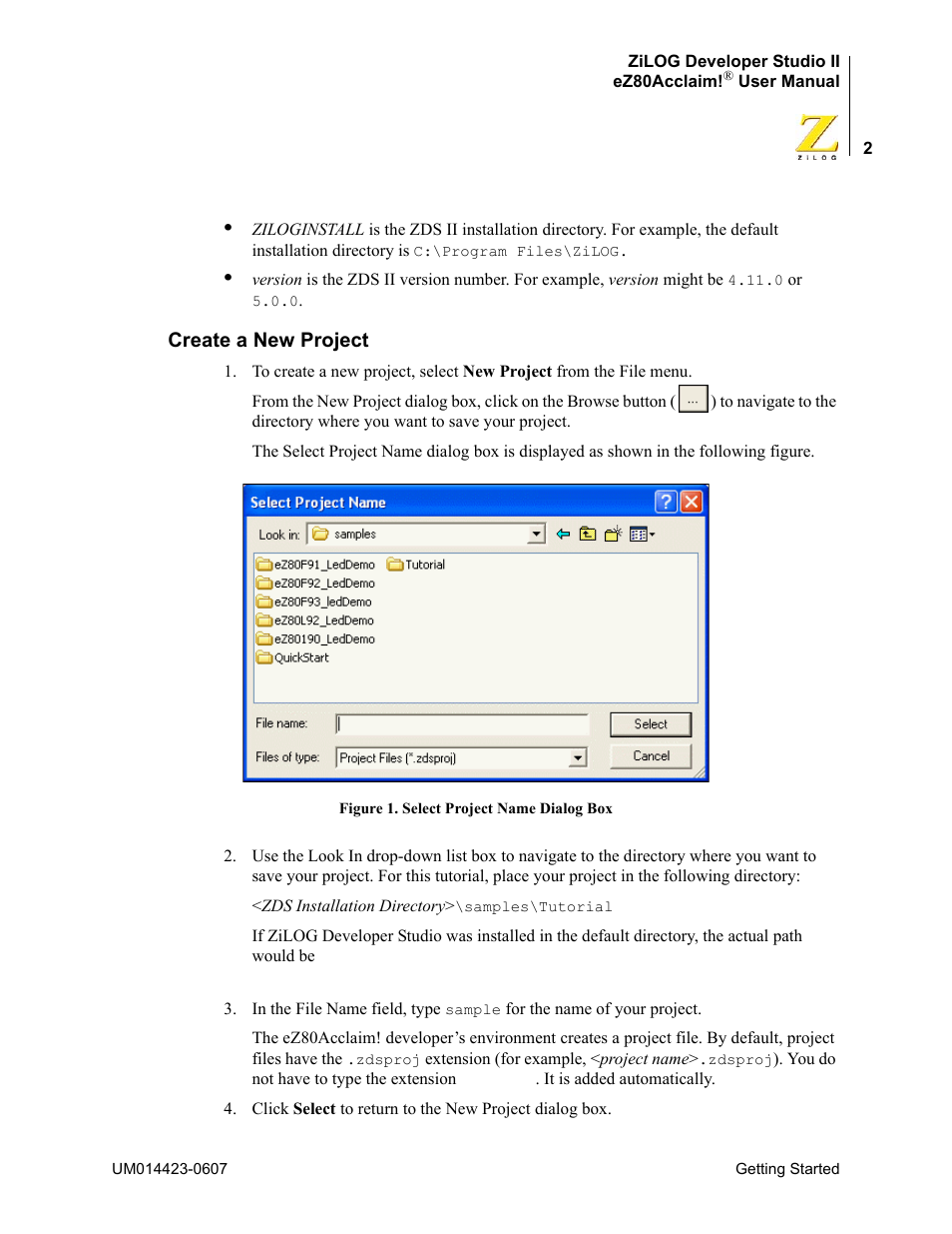 Create a new project | Zilog EZ80F916 User Manual | Page 22 / 469