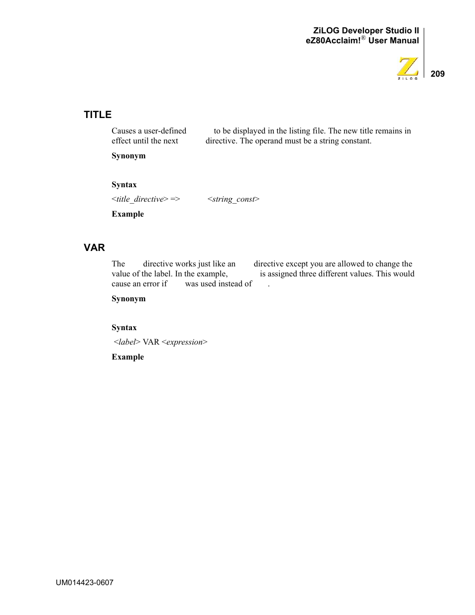 Title, Title var | Zilog EZ80F916 User Manual | Page 229 / 469